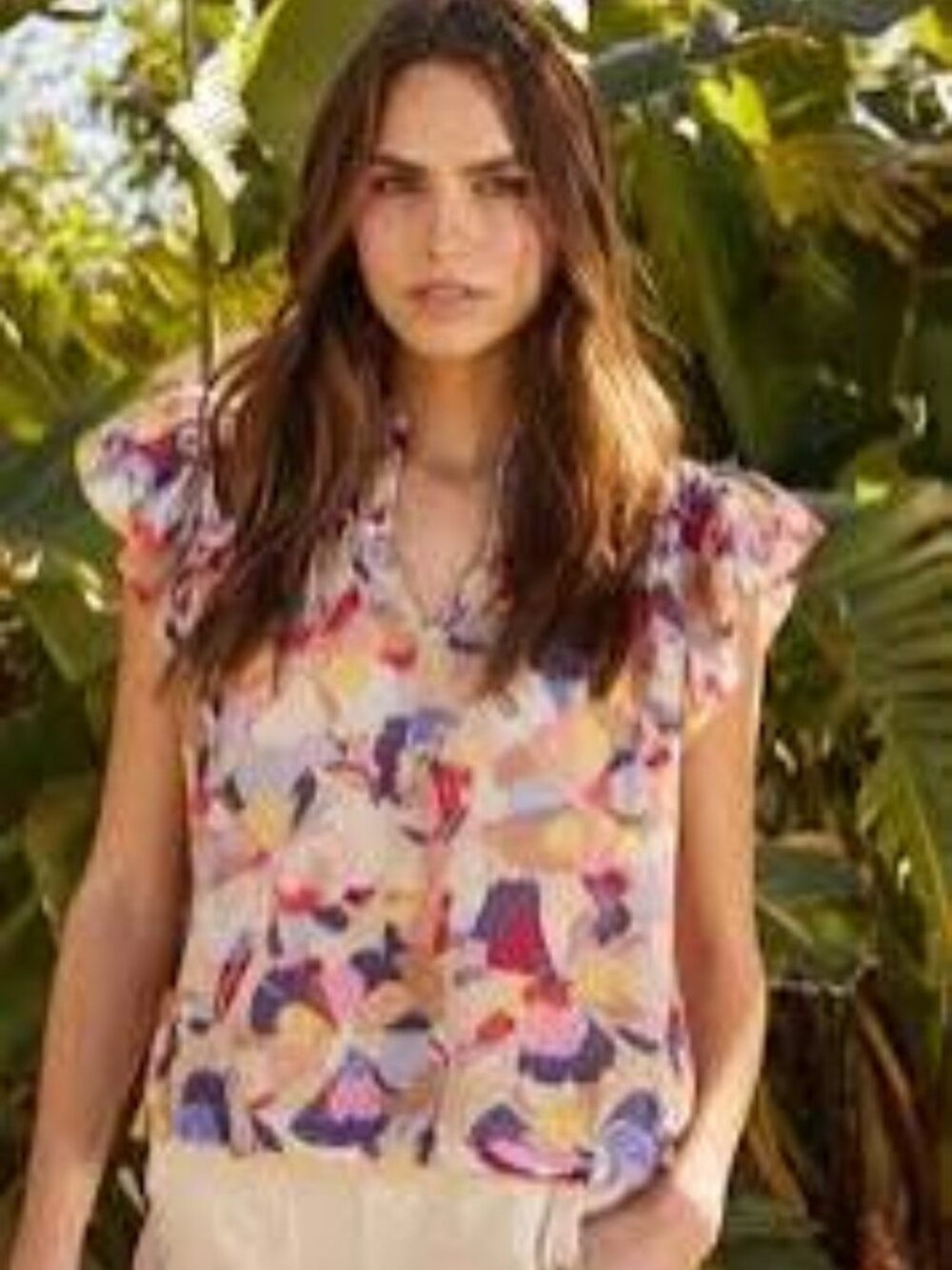 Caballero Bold Floral Ruffle Top Size Small Multicolor Lace Trim